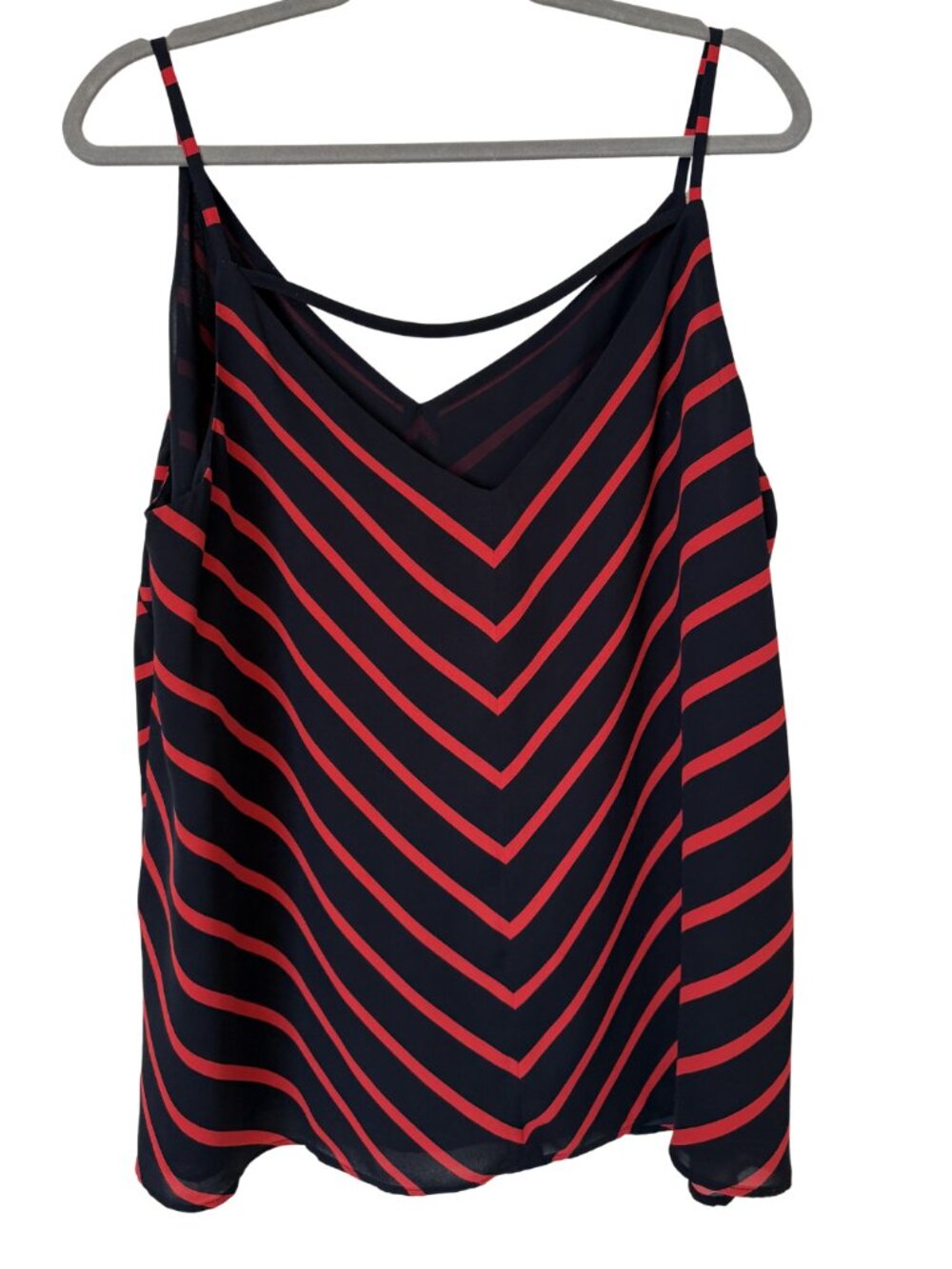 LOFT | Sleeveless red and navy herringbone blouse | Size 16